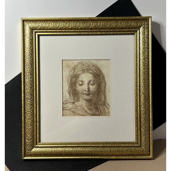 Leonardo Da Vinci Head of Woman Sketch Framed Art Print Gold Frame